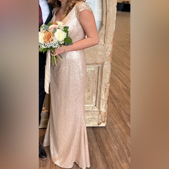 Prom Wedding Bridesmaid Dress Champagne Gold Sequins Dress 12 Bari Jay 1617 - Picture 4 of 8